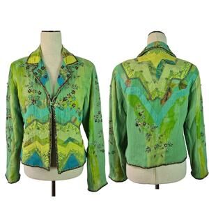 Sandy Starkman Blue Green Embellished Embroidered Beaded BOHO Vintage Jacket M